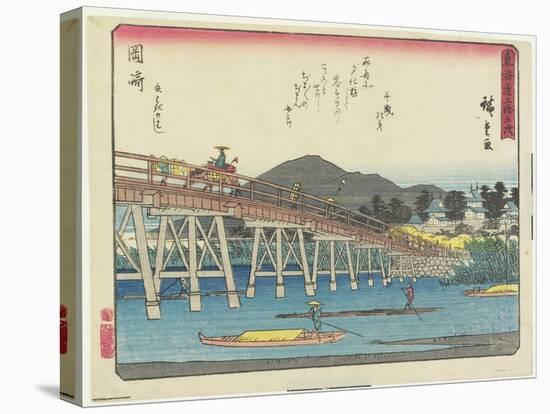 Yahagi Bridge in Okazaki, 1837-1844-Utagawa Hiroshige-Stretched Canvas