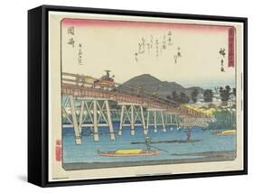 Yahagi Bridge in Okazaki, 1837-1844-Utagawa Hiroshige-Framed Stretched Canvas