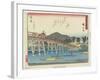 Yahagi Bridge in Okazaki, 1837-1844-Utagawa Hiroshige-Framed Giclee Print