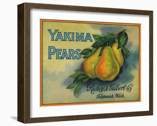 Yakima Pears Crate Label - Toppenish, WA-Lantern Press-Framed Art Print