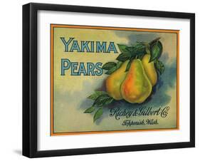 Yakima Pears Crate Label - Toppenish, WA-Lantern Press-Framed Art Print