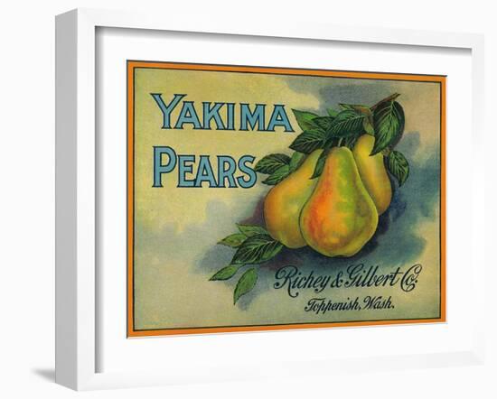 Yakima Pears Crate Label - Toppenish, WA-Lantern Press-Framed Art Print