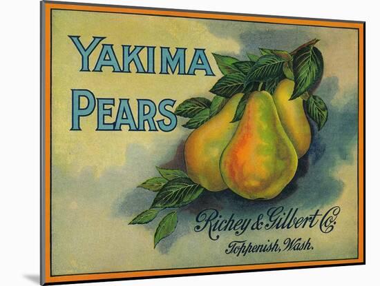 Yakima Pears Crate Label - Toppenish, WA-Lantern Press-Mounted Art Print