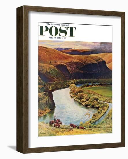 "Yakima River Cattle Roundup" Saturday Evening Post Cover, May 10, 1958-John Clymer-Framed Giclee Print