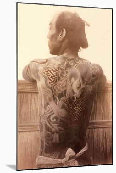 Yakuza with Tattooed Back-null-Mounted Art Print