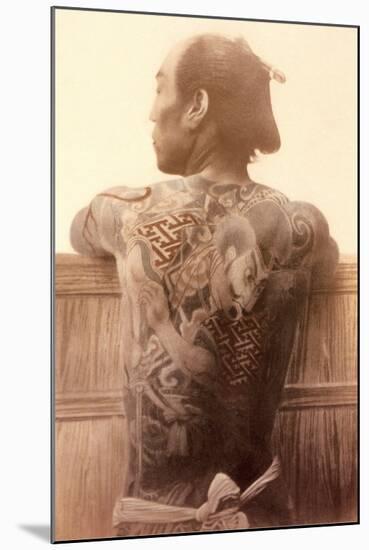 Yakuza with Tattooed Back-null-Mounted Art Print
