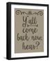 Yall Come Back Distressed Treatment-Leslie Wing-Framed Giclee Print