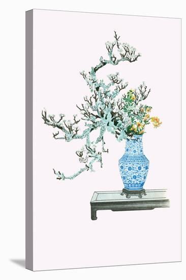 Yamanashi & Takejimayuri (Wild Pear And Lily) In a Blue And White Porcelain Vase-Josiah Conder-Stretched Canvas
