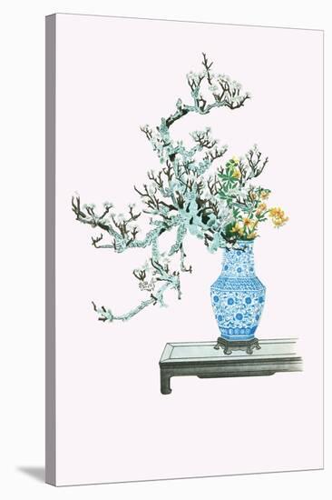 Yamanashi & Takejimayuri (Wild Pear And Lily) In a Blue And White Porcelain Vase-Josiah Conder-Stretched Canvas