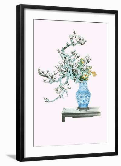 Yamanashi & Takejimayuri (Wild Pear And Lily) In a Blue And White Porcelain Vase-Josiah Conder-Framed Art Print