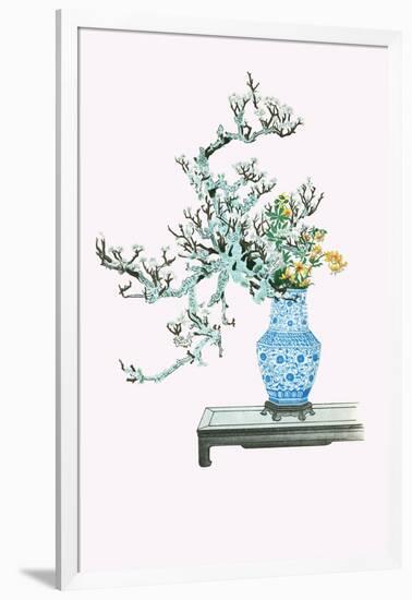 Yamanashi & Takejimayuri (Wild Pear And Lily) In a Blue And White Porcelain Vase-Josiah Conder-Framed Art Print