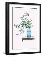 Yamanashi & Takejimayuri (Wild Pear And Lily) In a Blue And White Porcelain Vase-Josiah Conder-Framed Art Print