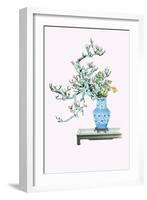 Yamanashi & Takejimayuri (Wild Pear And Lily) In a Blue And White Porcelain Vase-Josiah Conder-Framed Art Print