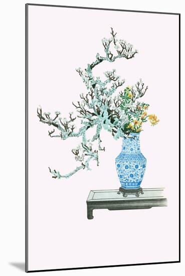 Yamanashi & Takejimayuri (Wild Pear And Lily) In a Blue And White Porcelain Vase-Josiah Conder-Mounted Art Print