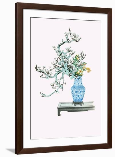 Yamanashi & Takejimayuri (Wild Pear And Lily) In a Blue And White Porcelain Vase-Josiah Conder-Framed Art Print