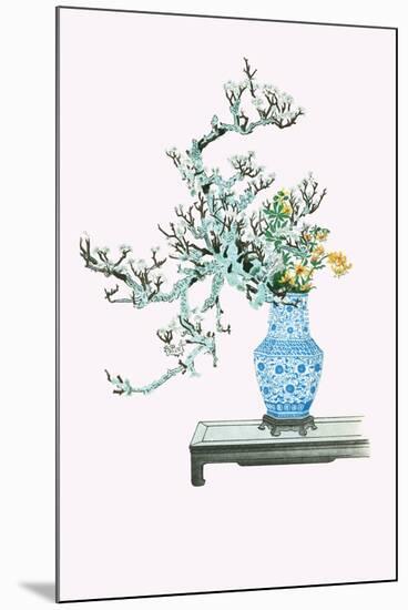 Yamanashi & Takejimayuri (Wild Pear And Lily) In a Blue And White Porcelain Vase-Josiah Conder-Mounted Art Print