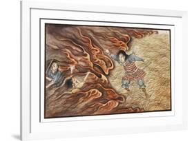 Yamato-Dake Destroys His Enemies with His Magic Sword Which Also Protects Him from Fire-R. Gordon Smith-Framed Premium Giclee Print