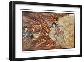 Yamato-Dake Destroys His Enemies with His Magic Sword Which Also Protects Him from Fire-R. Gordon Smith-Framed Art Print