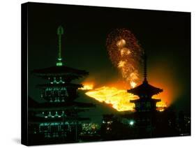 Yamayaki (Fire Festival) and Yakushiji Pagoda-null-Stretched Canvas