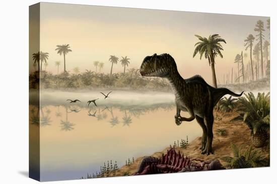 Yangchuanosaurus Eats the Carrion of a Dead Animal-null-Stretched Canvas