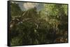 Yangchuanosaurus Spies on a Group of Mamenchisaurus-null-Framed Stretched Canvas