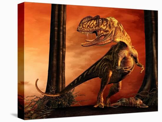 Yangchuanosaurus Standing over His Prey-null-Stretched Canvas