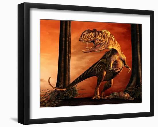 Yangchuanosaurus Standing over His Prey-null-Framed Art Print