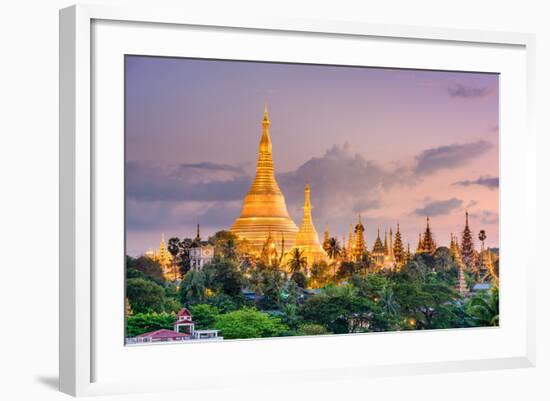 Yangon, Myanmar View of Shwedagon Pagoda at Dusk-SeanPavonePhoto-Framed Photographic Print