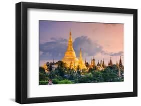 Yangon, Myanmar View of Shwedagon Pagoda at Dusk.-SeanPavonePhoto-Framed Photographic Print