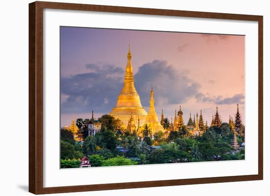 Yangon, Myanmar View of Shwedagon Pagoda at Dusk.-SeanPavonePhoto-Framed Photographic Print