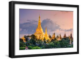 Yangon, Myanmar View of Shwedagon Pagoda at Dusk.-SeanPavonePhoto-Framed Photographic Print