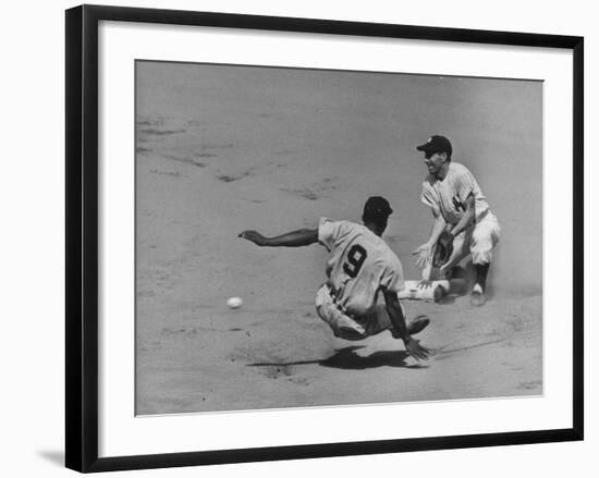 Yankee Phil Rizzuto Waiting to Catch the Ball During the American League Pennant Race-Grey Villet-Framed Premium Photographic Print