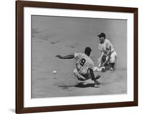 Yankee Phil Rizzuto Waiting to Catch the Ball During the American League Pennant Race-Grey Villet-Framed Premium Photographic Print