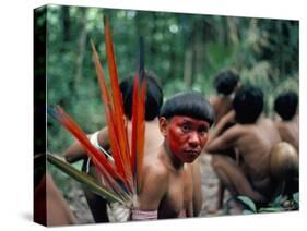 Yanomami Man Made up for the Feast, Brazil, South America-Robin Hanbury-tenison-Stretched Canvas