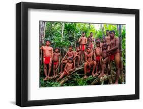 Yanomami tribe man standing in the jungle, southern Venezuela-Michael Runkel-Framed Photographic Print