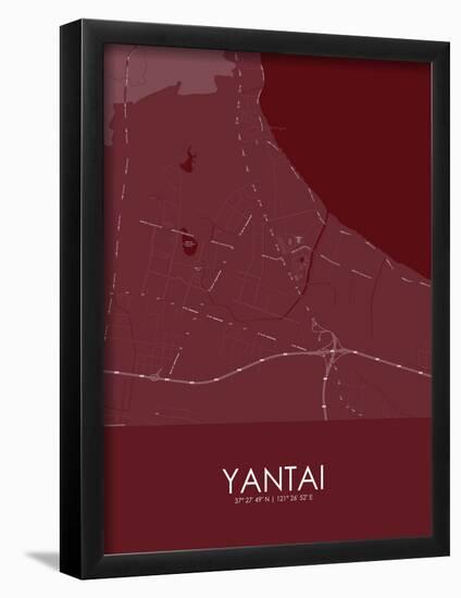Yantai, China Red Map-null-Framed Poster