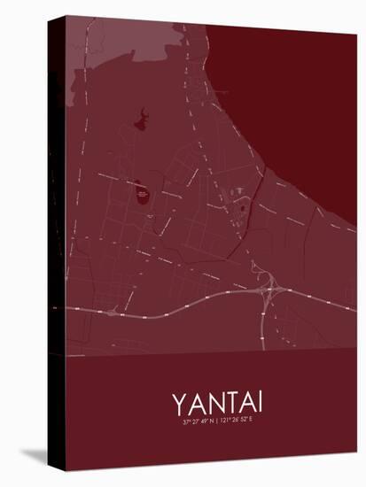 Yantai, China Red Map-null-Stretched Canvas