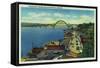 Yaquina Bay Bridge and waterfront Newport, OR - Newport, OR-Lantern Press-Framed Stretched Canvas