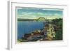 Yaquina Bay Bridge and waterfront Newport, OR - Newport, OR-Lantern Press-Framed Art Print