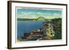 Yaquina Bay Bridge and waterfront Newport, OR - Newport, OR-Lantern Press-Framed Art Print