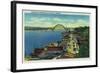 Yaquina Bay Bridge and waterfront Newport, OR - Newport, OR-Lantern Press-Framed Art Print