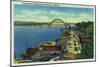 Yaquina Bay Bridge and waterfront Newport, OR - Newport, OR-Lantern Press-Mounted Art Print