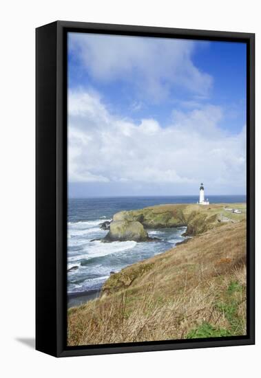 Yaquina Head Lighthouse, Oregon Coast-Justin Bailie-Framed Stretched Canvas