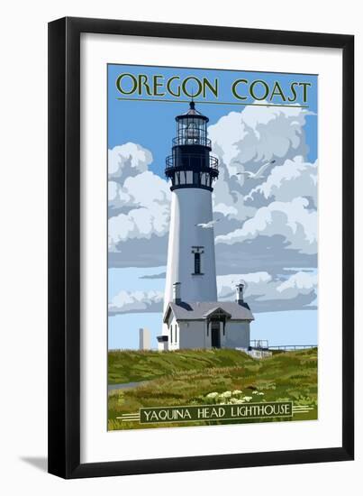 Yaquina Head Lighthouse - Oregon Coast-Lantern Press-Framed Art Print