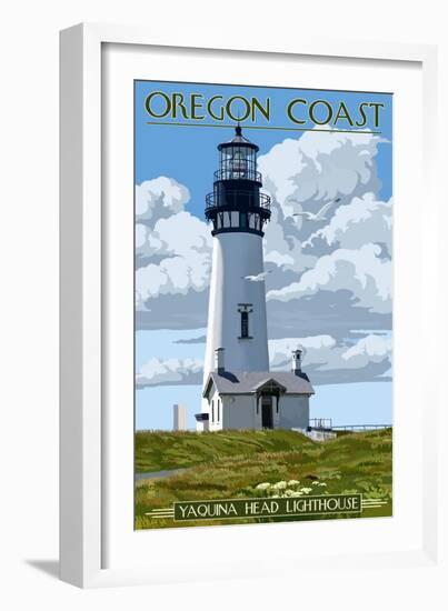 Yaquina Head Lighthouse - Oregon Coast-Lantern Press-Framed Art Print