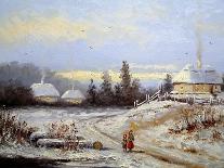 Oil Painting, Landscape of Winter Village-Yarikart-Framed Art Print