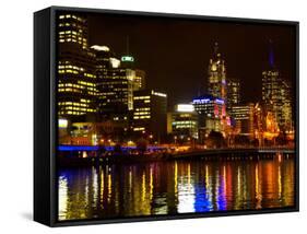 Yarra River, Queens Bridge and CBD, Melbourne, Victoria, Australia-David Wall-Framed Stretched Canvas