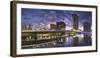 Yarra's Edge harbour and Webb Bridge at dawn, Melbourne, Victoria, Australia-Ian Trower-Framed Photographic Print