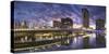 Yarra's Edge harbour and Webb Bridge at dawn, Melbourne, Victoria, Australia-Ian Trower-Stretched Canvas