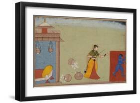 Yashoda Chastises Her Foster Son, Krishna, page from a manuscript of the Bhagavata Purana, c.1600-Indian School-Framed Giclee Print